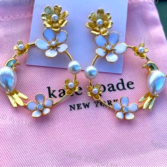 New Kate Spade Spring Scene Flower Hoop Earrings - Picture 6 of 17